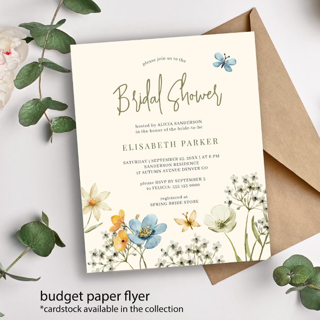 Budget boho vildblomma bröllopsfest inbjudan flygblad (Skapare uppladdad)