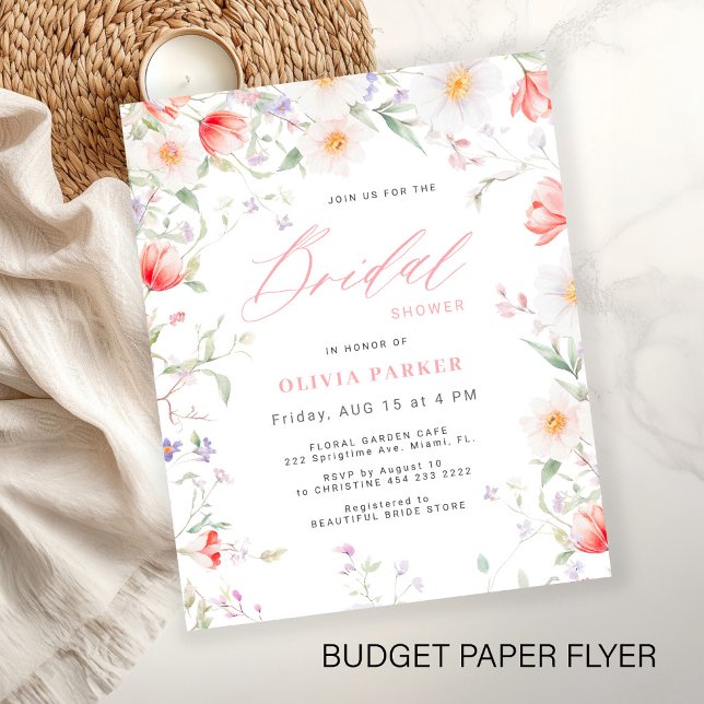 Budget boho vildblomma bröllopsfestinbjudan flygblad (Skapare uppladdad)