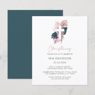 Budget Boho Watercolor Blommigt Christening Inbjud