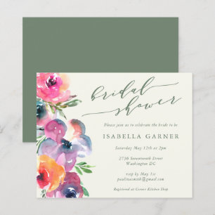 Budget Boho Watercolor Flower Möhippa Inbjudan