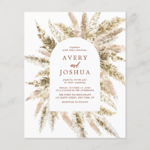 Budget Boho Watercolor Pampas Grass Bröllop Flygblad