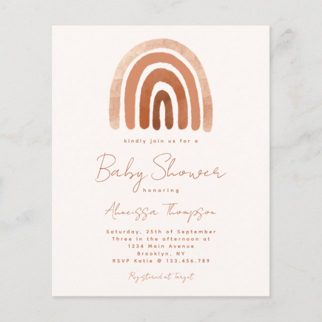 Budget Boho Watercolor Rainbow Baby Shower Inbjuda (Framsida)