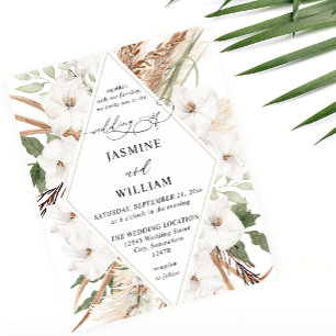 Budget Boho White Blommigt, sommaren Bröllop Flygblad