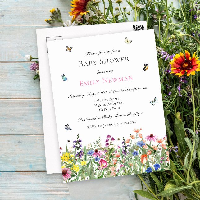 Budget Boho WildblomBaby Shower Meddelande Vykort (Skapare uppladdad)