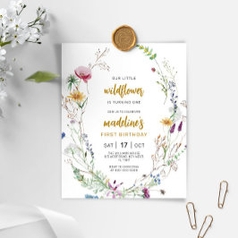 Budget Boho Wildblomma 1:a födelsedagsinbjudan