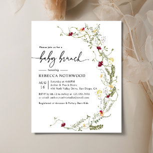 Budget Boho Wildblomma Baby Brunch-inbjudan