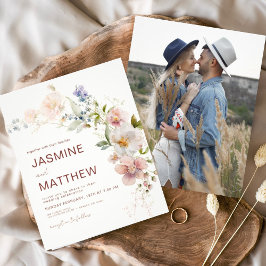 Budget Boho Wildbloms fotoutbjudan Bröllop Flygblad