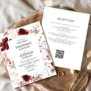 Budget Boho Wildbloms QR-inbjudan till bröllopsmed Flygblad