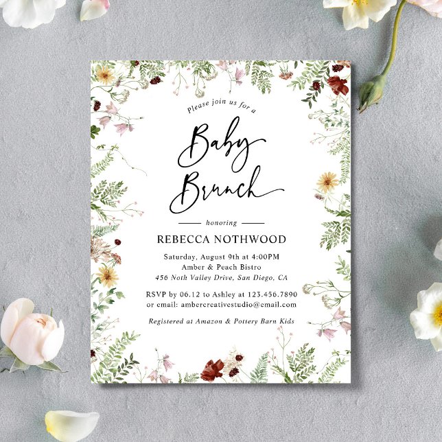 Budget Boho Wildflowers Baby Brunch Inbjudan (Skapare uppladdad)