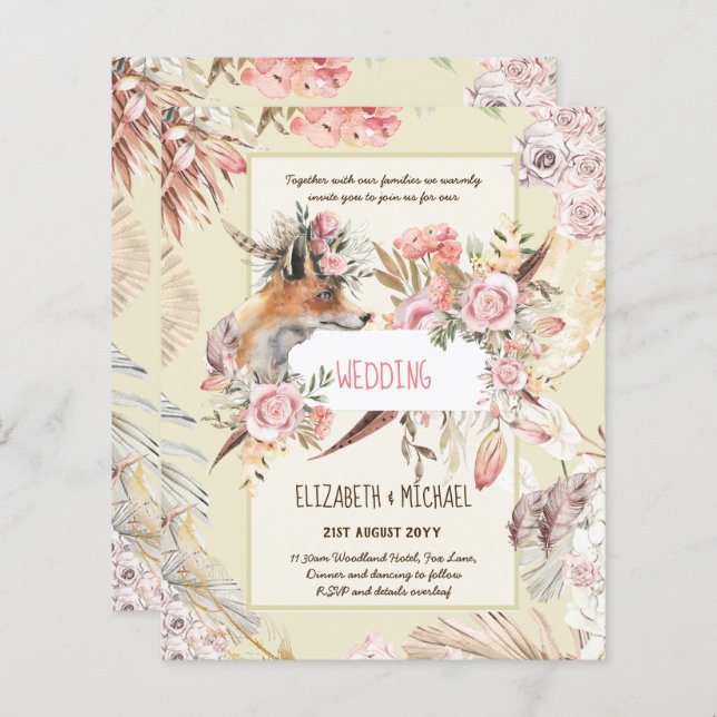 BUDGET Boho Woodland FOX Blommigt Bröllop Modern (Fram/baksida)