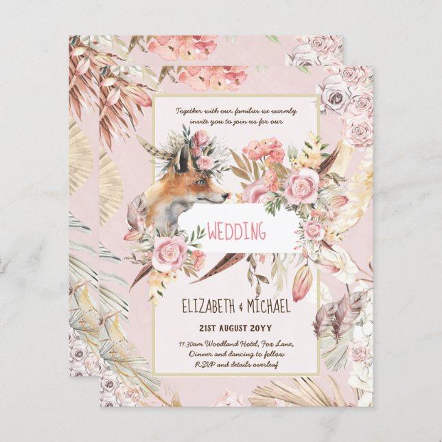 BUDGET Boho Woodland FOX Blommigt Bröllop Modern (Fram/baksida)