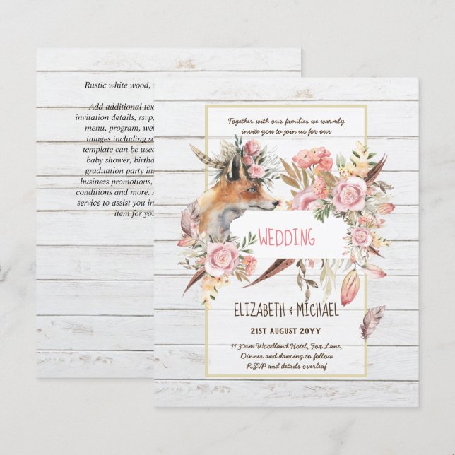 BUDGET Boho Woodland FOX Blommigt Bröllop Modern (Fram/baksida)