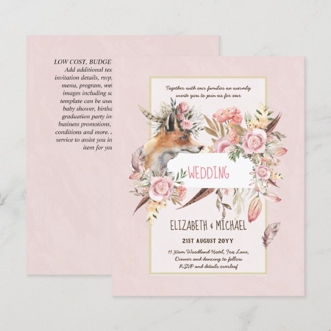 BUDGET Boho Woodland FOX Blommigt Bröllop Modern (Fram/baksida)