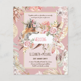 BUDGET Boho Woodland FOX Blommigt Bröllop Modern Flygblad