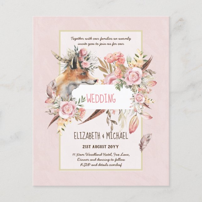 BUDGET Boho Woodland FOX Blommigt Bröllop Modern Flygblad (Framsidan)