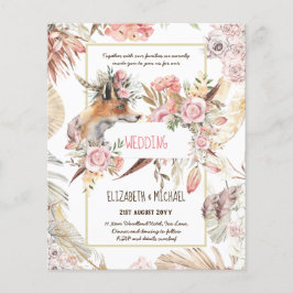 BUDGET Boho Woodland FOX Blommigt Bröllop Modern Flygblad