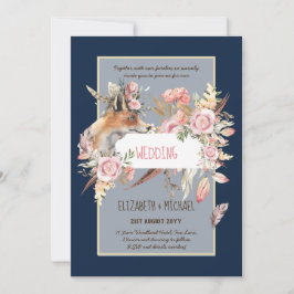 BUDGET Boho Woodland FOX Blommigt Bröllop Modern Inbjudningar