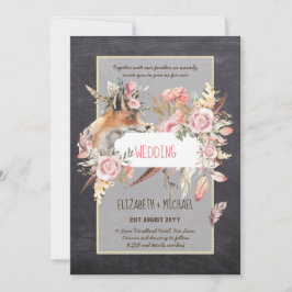 BUDGET Boho Woodland FOX Blommigt Bröllop Modern Inbjudningar