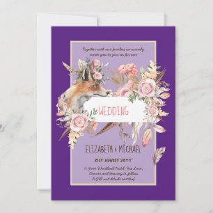 BUDGET Boho Woodland FOX Blommigt Bröllop Modern Inbjudningar