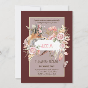 BUDGET Boho Woodland FOX Blommigt Bröllop Modern Inbjudningar