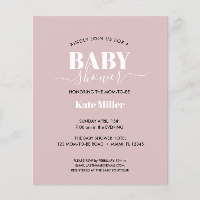 BUDGET BOLD DUSTY ROSA WHITE OCH BLACK BABY SHOWER (Framsida)