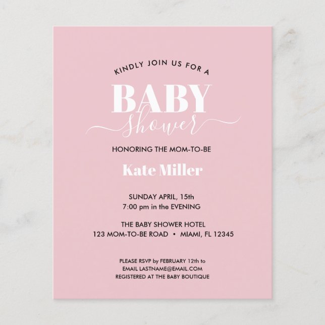BUDGET BOLD ROSA WHITE OCH BLACK BABY SHOWER (Framsida)