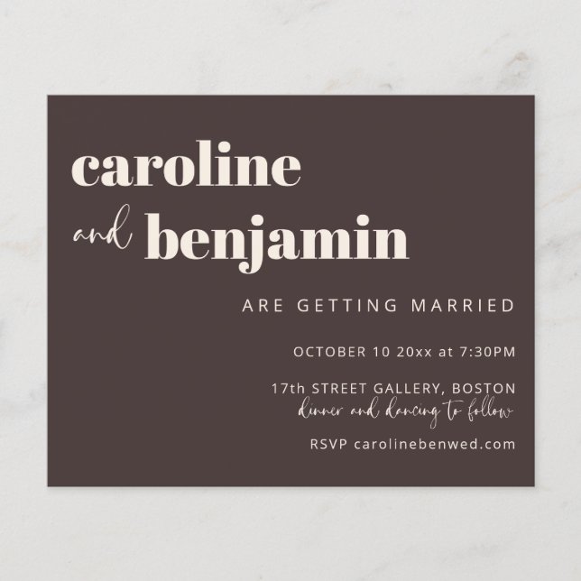 Budget Bold Warm Brown Chic Modern Wedding Invite (Framsida)