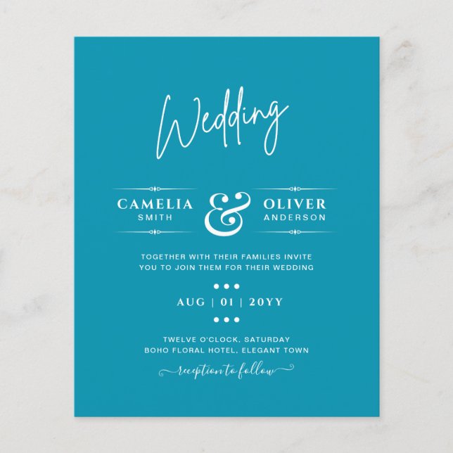 BUDGET Bondi Blue Monochrome Bröllop Flygblad (Framsidan)