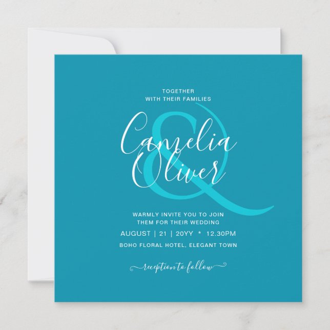 BUDGET Bondi Blue Monochrome Bröllop Inbjudningar (Framsida)