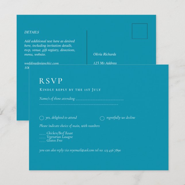 BUDGET Bondi Blue Monochrome Bröllop Vykort (Fram/baksida)