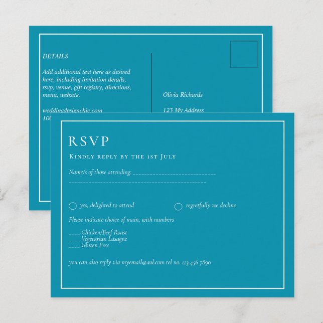 BUDGET Bondi Blue Monochrome Bröllop Vykort (Fram/baksida)