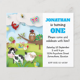 Budget Boskap Boy First Birthday-inbjudan