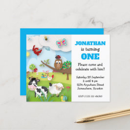 Budget Boskap Boy First Birthday-inbjudan