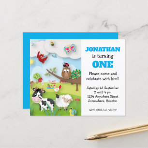 Budget Boskap Boy First Birthday-inbjudan