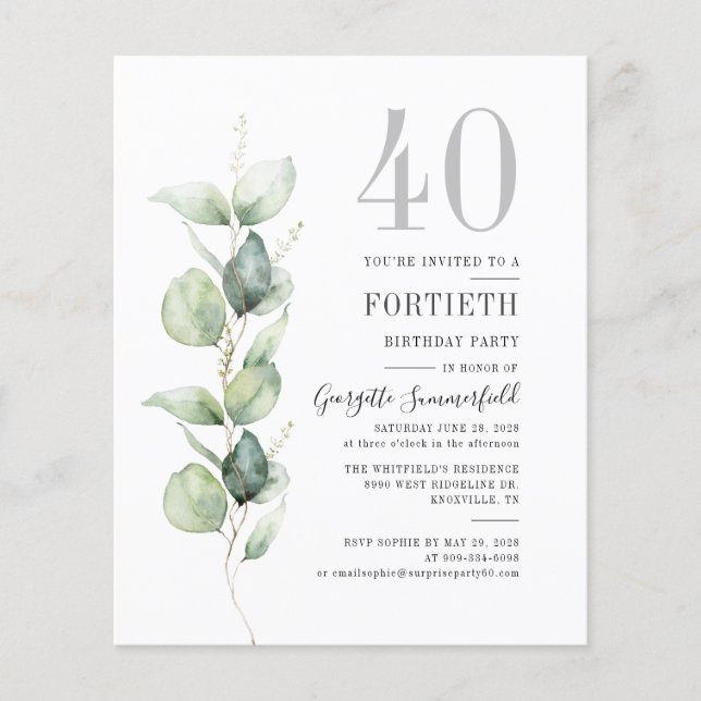 Budget Botanical 40-års Eukalyptus Inbjudan (Framsida)