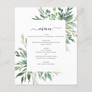 Budget Botanical Grey Foliage Bröllop Menu Flygblad