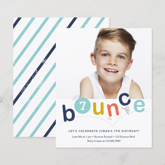 Budget Bounce Barnkalas Inbjudan (Fram/baksida)