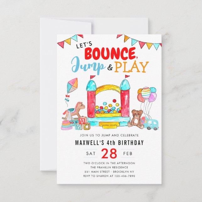 Budget Bounge Jump Play Kids Trampoline Birthday Anteckningskort (Framsida)