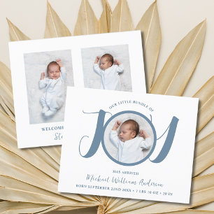 Budget Boy Blue Three Photo Birth-meddelande
