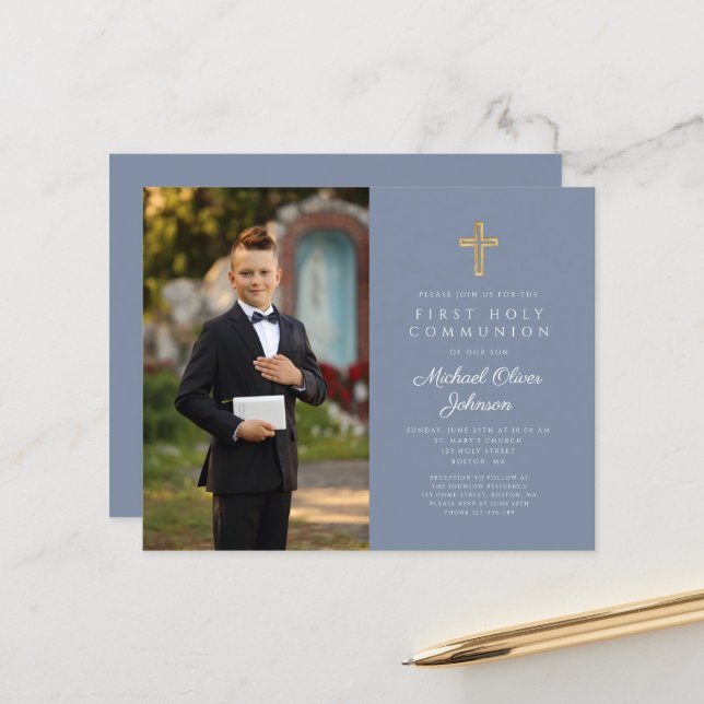 Budget Boy Dusty Blue Kor Photo First Communion (Fram/Back In Situ)