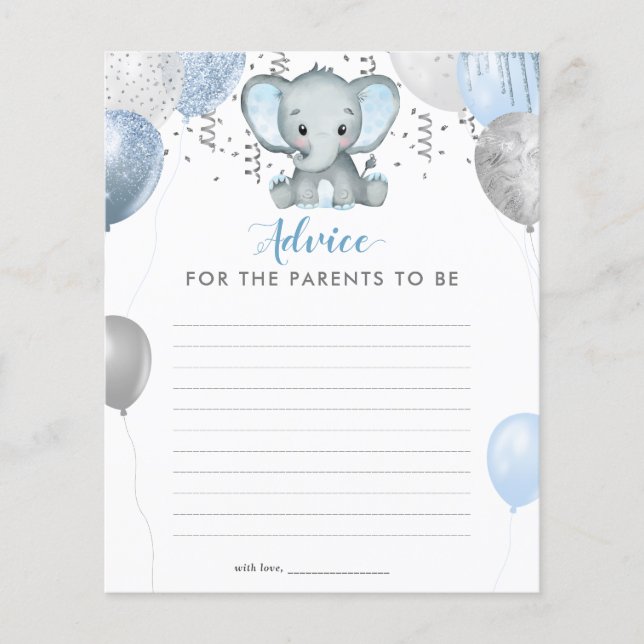 BUDGET Boy Elephant Advice New Parys Baby Shower (Framsida)