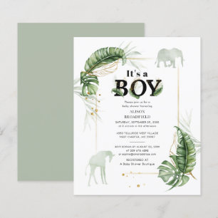 Budget Boy Shower Elephant Giraffe-inbjudan