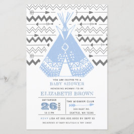 Budget Boy Tribal TeePee Baby Shower-inbjudningar