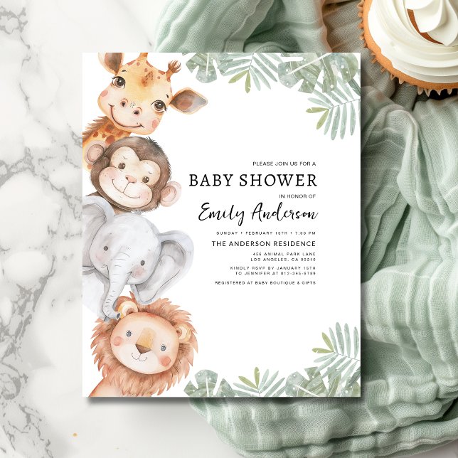 Budget Boys Safari Animals Baby Shower-inbjudan (Skapare uppladdad)