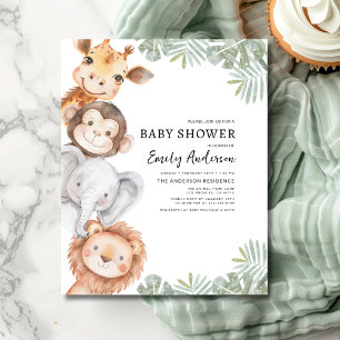Budget Boys Safari Animals Baby Shower-inbjudan Flygblad