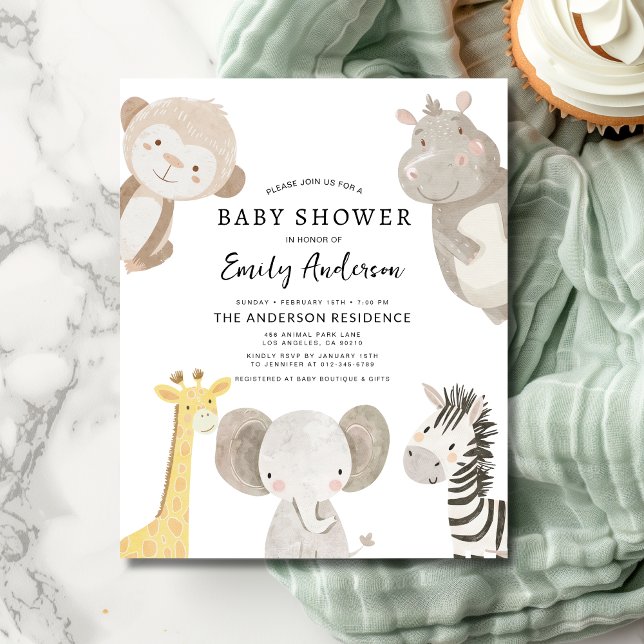 Budget Boys Safari Animals Baby Shower-inbjudan Flygblad (Skapare uppladdad)
