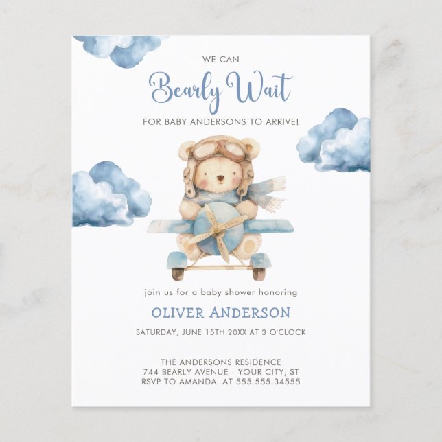 Budget BoyTeddy Bear Baby Shower-inbjudan (Framsida)