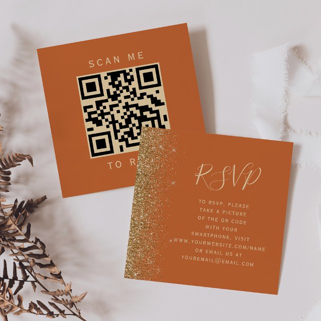 Budget Bränd Orange Guld Bröllops QR-kod RSVP Tilläggskort (Skapare uppladdad)