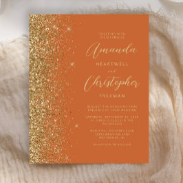 Budget Bränd Orange Guld Glitter Bröllopsinbjudan