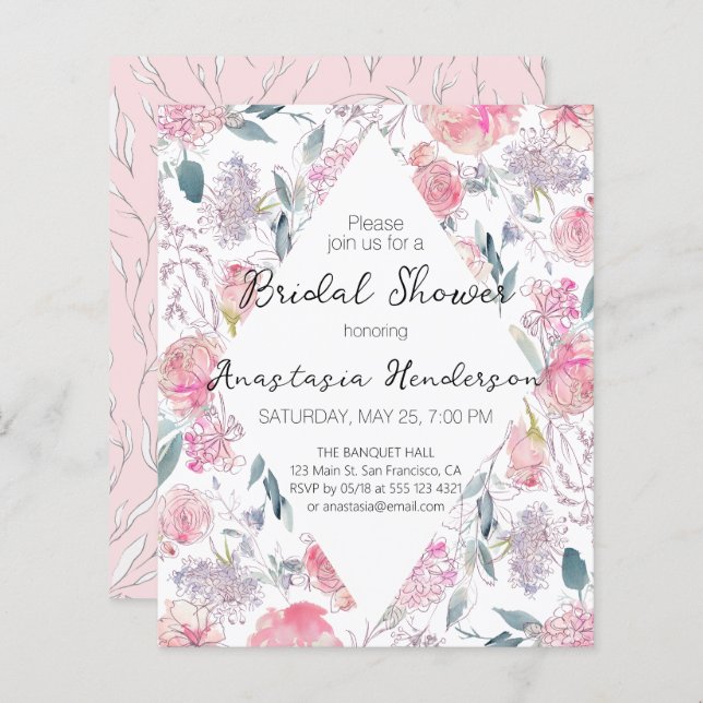 BUDGET Bridal Shower Invitation (Fram/baksida)